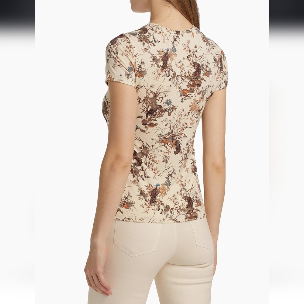 L'AGENCE Ressi Ecru Multi Tapestry Jungle Print Fitted T-Shirt XSmall NWOT - Picture 4 of 8